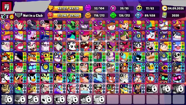 🤍49k🤍95/106🤍39 11 POWER🤍52 HYPER🤍238 SKINS🤍NINJA TARA🤍17 BUFFY🤍, 49000 trophies, 95 brawlers