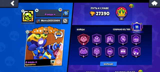 Name change unavailable, resources unavailable, 11 primes 9-1 1-2, BP unavailable, 27390 trophies, 65 brawlers, 11 primes