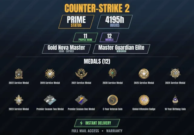 【CS2 Prime🏆4100h🎮12 medals】【RUST】 10-year anniversary coin, Service medal 2019, Service medal, Sale, With inventory, Has PRIME