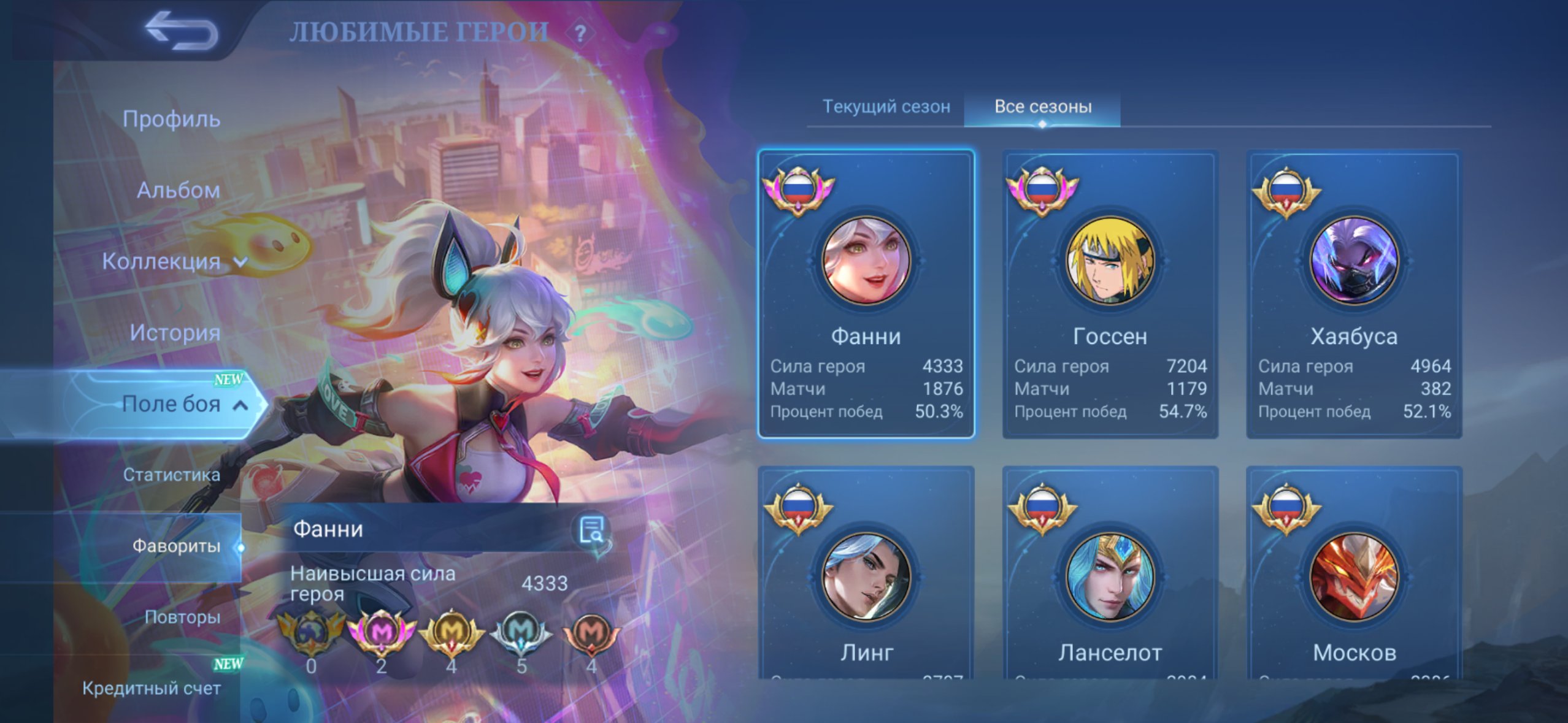 I am selling my personal account., Sale, Rank: Mythic, Level: 57, Winrate: 51%, Heroes: 131, Skins: 298