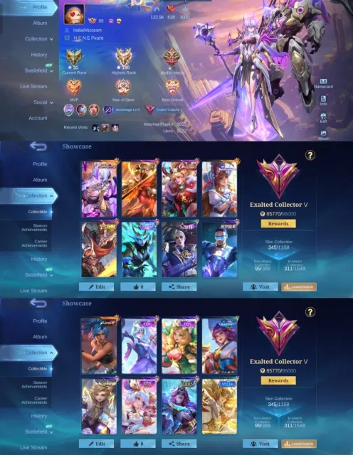 🏆 Exalted 5 ⭐ 190 Immortal Stars ✨ Vexana Aspirant ✨ Pharsa Collector, Продажа, Ранг: Мифический Бессмертный, Уровень: 89, Процент побед: 70%, Герои: 133, Облики: 345