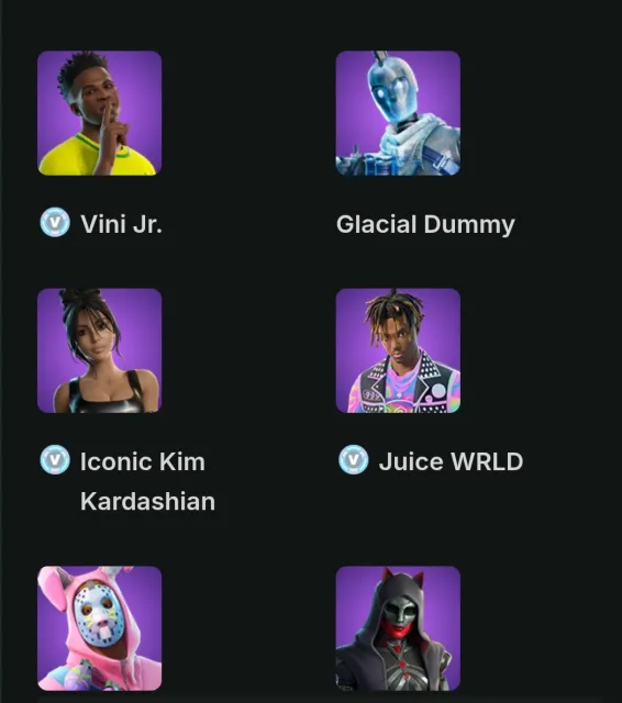 58 Skins · 12 kostenpflichtig ≈ 17.600 V-Bucks, Verkauf, Skins 58