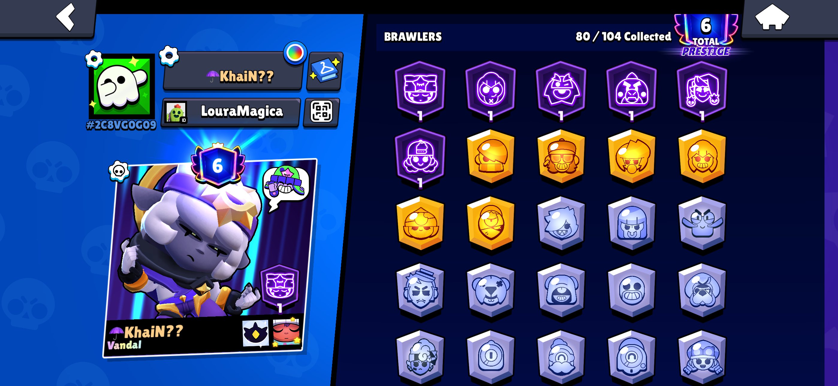 Good account, trophies 36567, brawlers 80, primes 6