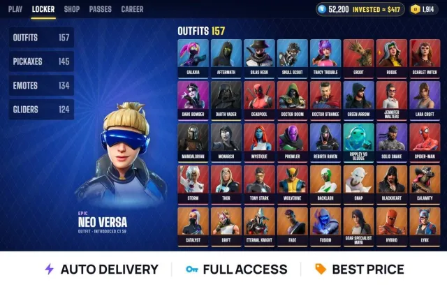 (PC/XBOX/Android/iOS) 🌀 157 skins 🌀 Level 1914 🌀 Future Amplitude + Galaxia + Creepy Mohawk, Sale, skins 157