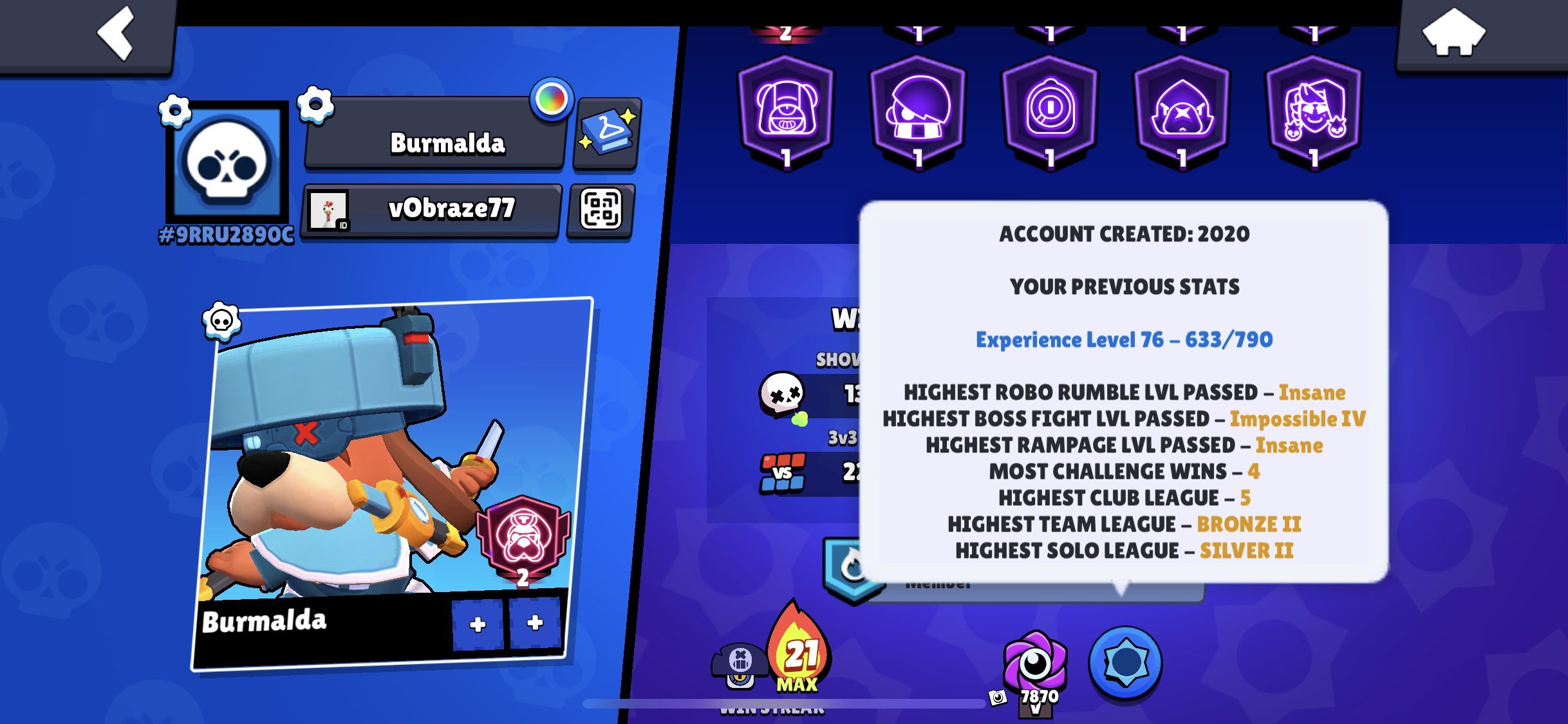 🎫 RONIN RUFFS 🎫 D4R-RY1 🎫 OLD BP 🎫 2020 🎫 24K TROPHIES 🎫 MAXED ACCOUNT 🎫, trophies 24225, brawlers 80, primes 11