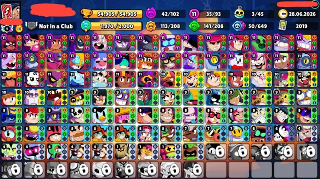 🔥World Champion gas + other skins🔥 ⚜️35 - 11⚜️ 🟣42 - hyper🟣 ♾️2019♾️ 📩Gmail📩✔️ Instant delivery✔️, 54905 trophies, 93 brawlers, 19 primes