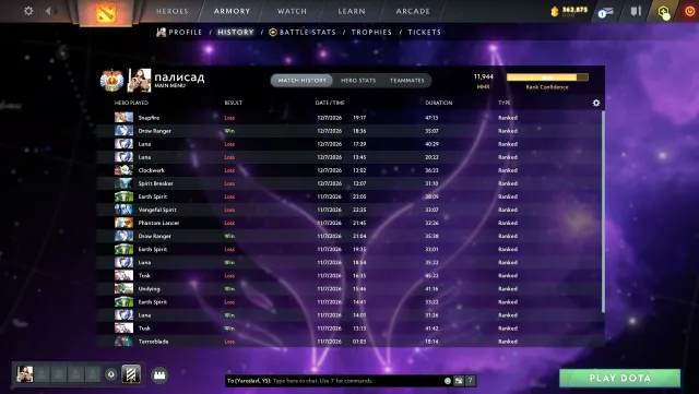 1000 rank eu,11900mmr mainpool, Sale, 11900 MMR, 12000 Behavior score, 12000 вежливости, 3800 games, 3300 hours