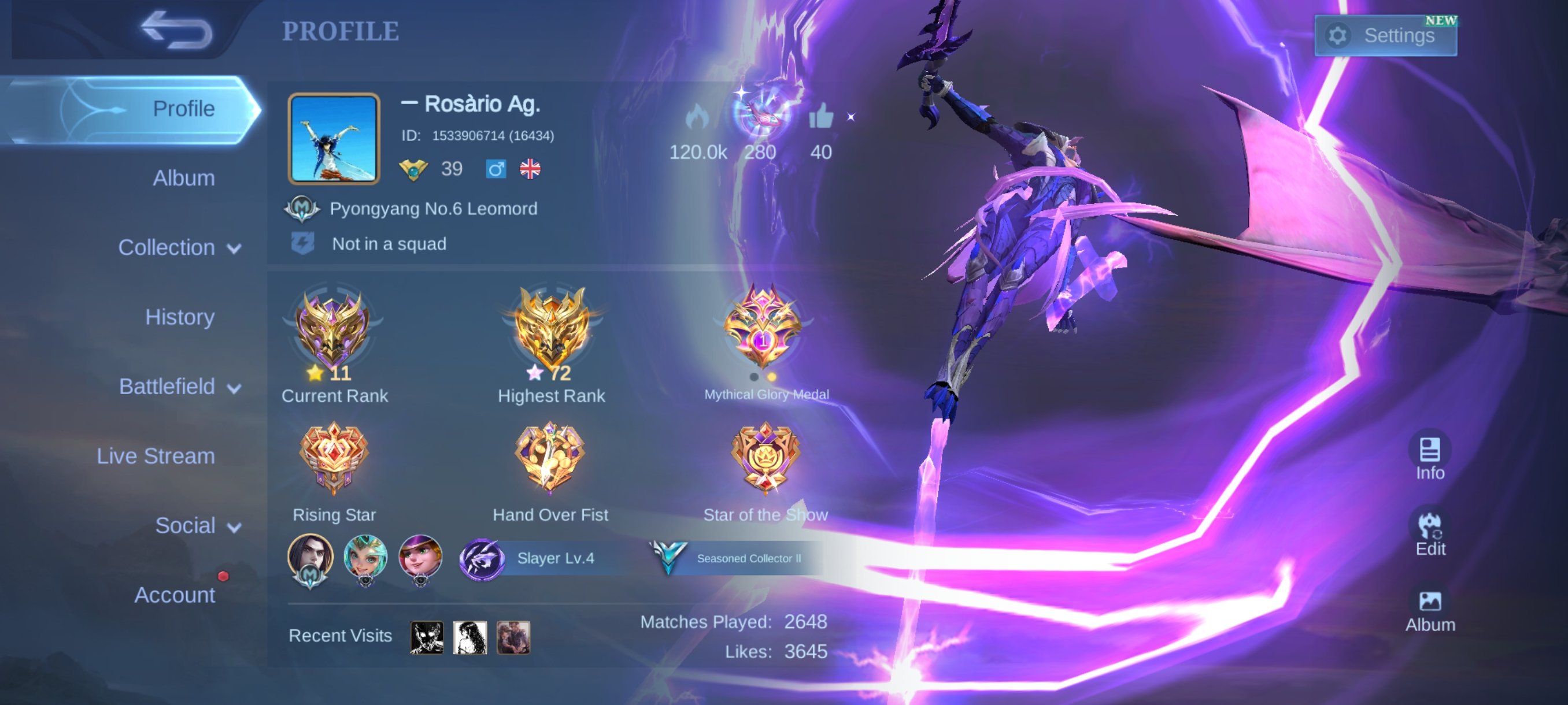 Selling a personal account or a twink account, Sale, Rank: Mythic, Level: 39, Winrate: 57%, Heroes: 76, Skins: 76