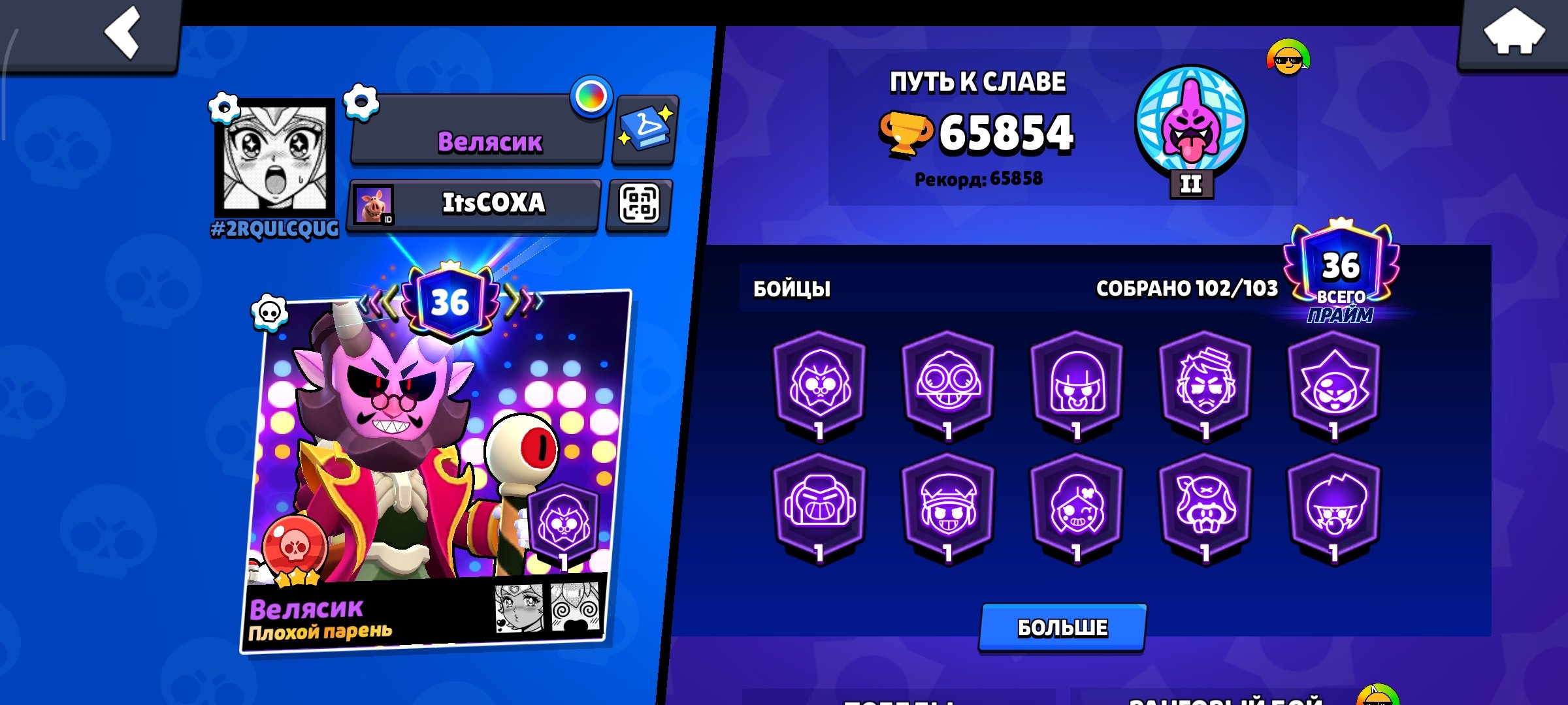 A good account with old skins, trophies 65854, brawlers 102, primes 36