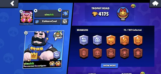 two King Franks Halloween skins, 4175 trophies, 73 brawlers
