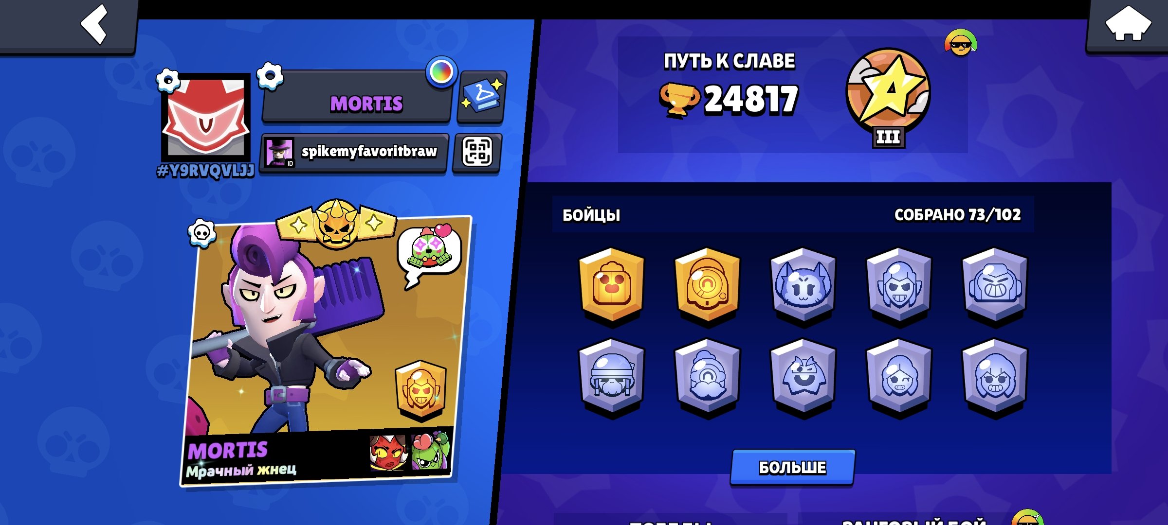 | ACCOUNT | Under the basis | 10 (11 forces) |, trophies 25000, brawlers 73