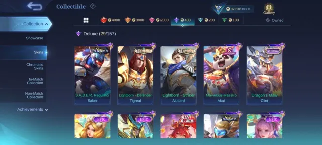 Gaara Vale Epic moskov Epic carmila Epic Roger Epic GUSION Epic kagura>emblem max>Star fragment 3000, Продажа, Ранг: Мифический, Уровень: 59, Процент перемог: 53%, Герої: 105, Облики: 172