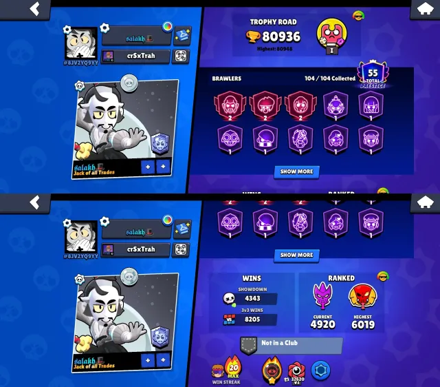 🏆𝟴𝟭𝐊🏆【METEORITE GLORY🔮🎫𝟵 BP+, 1 PRO PASS🎫】👤1O4/1О4👤𝟰𝟰𝟬 SKINS~48k💎❰𝟲𝟵 11-x C HYPER❱📹VIDEO REVIEW📹, trophies 81000, brawlers 104, primes 55