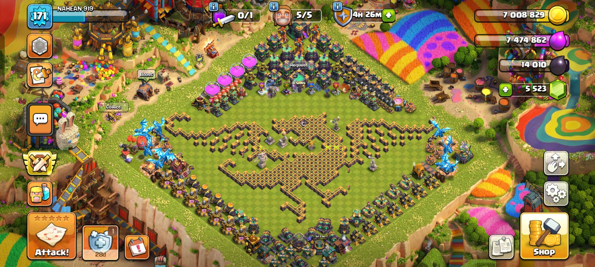 Th14 maxed nothing left🔥10 epic equipment 🔥Gems 5600🔥Cwl medel 130🔥3x scenery 6x Hero skin🔥NC 1500, 14 TH Main Village, 9 TH Builder