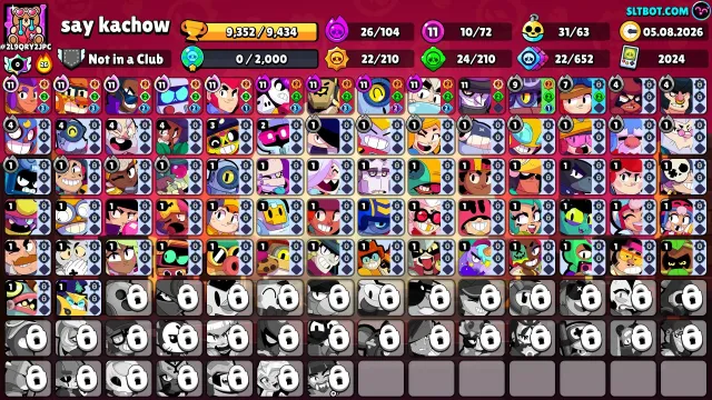 account almost 3p on 8 bit and lega in ranked, trophies 9352, brawlers 72, primes 3