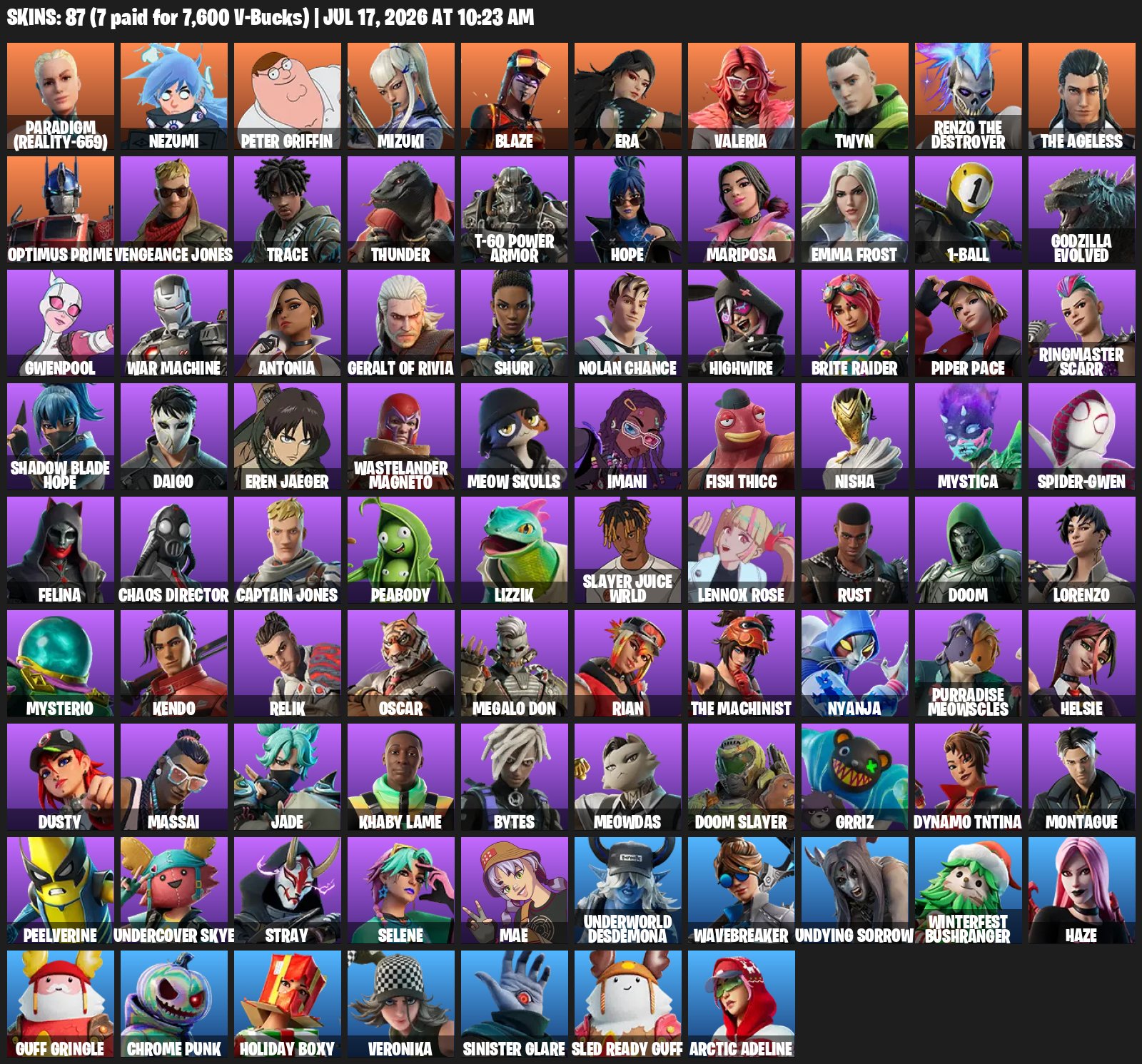 👹87 SKINS 👹+ VBUCKS👹 YOU CAN CHANGE YOUR EMAIL 👹VERY GOOD ACCOUNT👹, Sale, skins 87