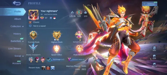 Prime Claude collector Natalia deluxe 38 EPIC Harley irthil Gusion YSS Roger Freya Hero emblem Max, Sale, Rank: Legend, Level: 97, Winrate: 49%, Heroes: 133, Skins: 273