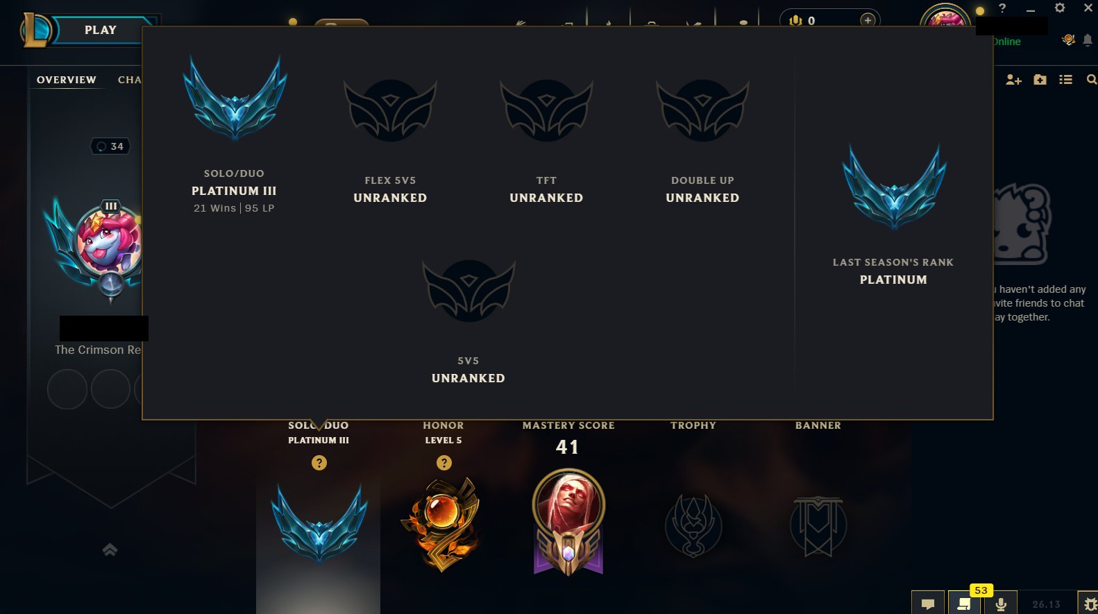 ❤️HANDLEVELED❤️GLADIATOR DRAVEN❤️PLATINUM 3❤️70% WR❤️60495 BE 0 RP❤️FULL DATA RECOVERY❤️, Sale, level 34, champions 26, skins 7, Platinum