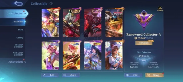 legend Lesley collector Lesley LUCKYBOX Hayabusa Star kagura deluxe 18 Hero emblem Max MC 162, Sale, Rank: Mythic, Level: 88, Winrate: 54%, Heroes: 133, Skins: 244