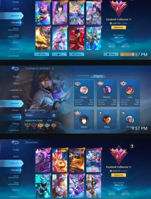 ⚡ Nolan Nexus 💜 Selena Zenith 🍥 Suyou Sasuke 🐉 Moskov Twilight Dragon 🤖 Roger Transformer, Продажа, Ранг: Мифический, Уровень: 100, Процент побед: 70%, Герои: 133, Облики: 366
