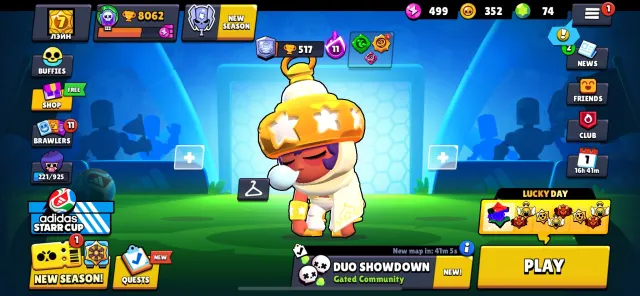 Account with legendary brawlers and skins, trophies 8062, brawlers 40