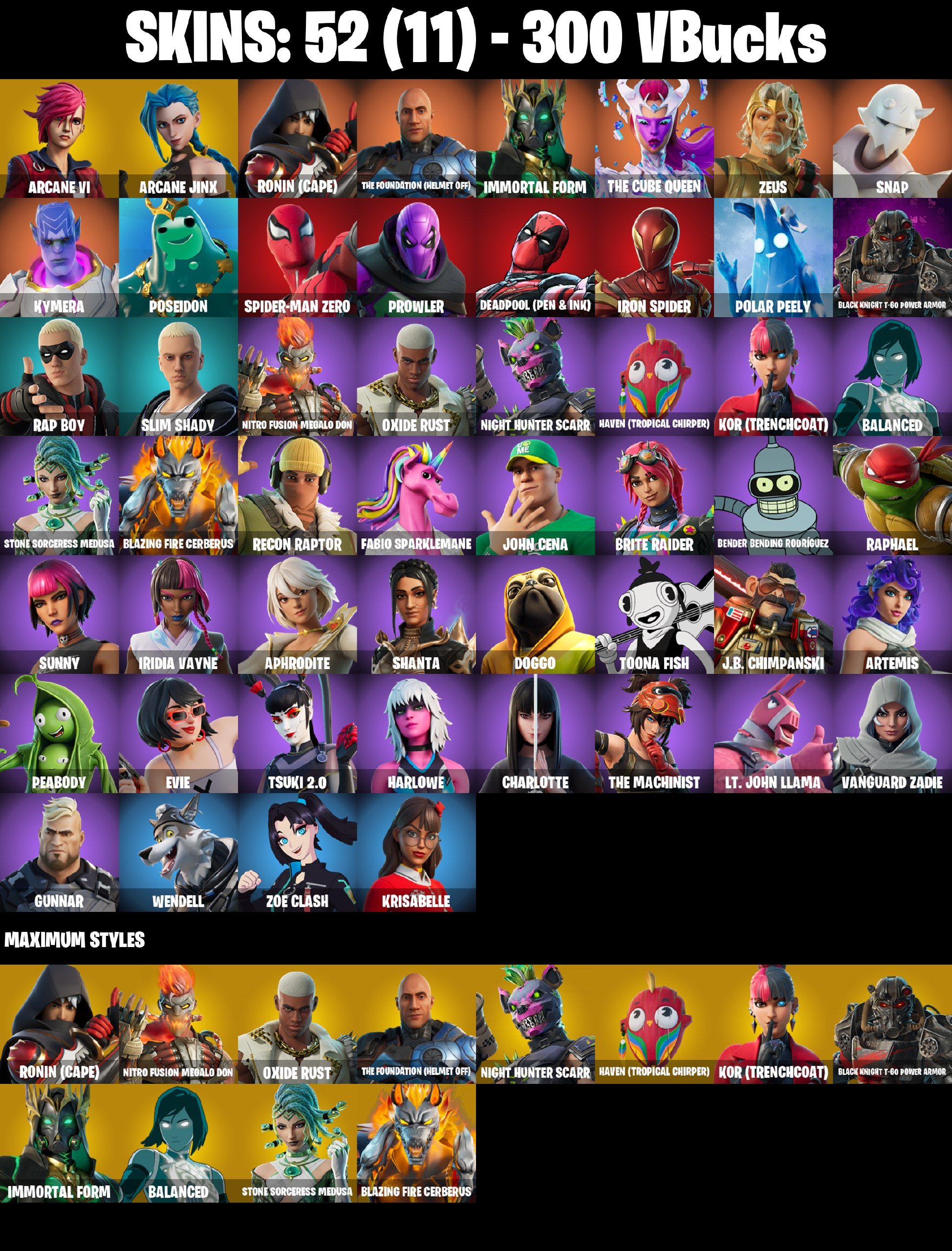 [PC/NS/XBOX/PSN] 54 SKINS | Punching Practice | BRSeason1 The Cube Queen | Ronin | Snap | Hades, Sale, skins 54