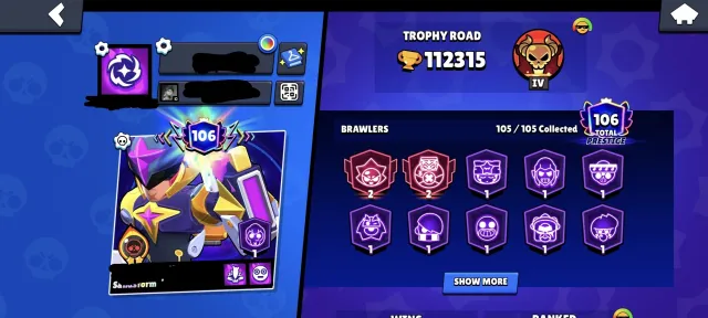 🔥 8 brawl Pass+ • 3 Pro Pass • 74 бійця 11 сили, 112000 кубків, 106 бравлерів, 106 праймів