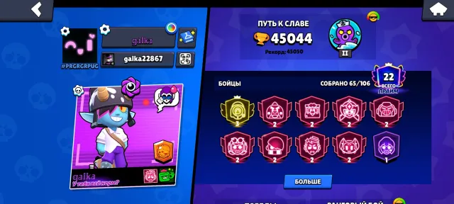 TOP ACCOUNT OF 2022 WITH THIRD PRIME AND 8 SECOND PRIMES (3 CHARACTERS AT +-2700) (photos in description), 45044 trophies, 65 brawlers, 22 primes