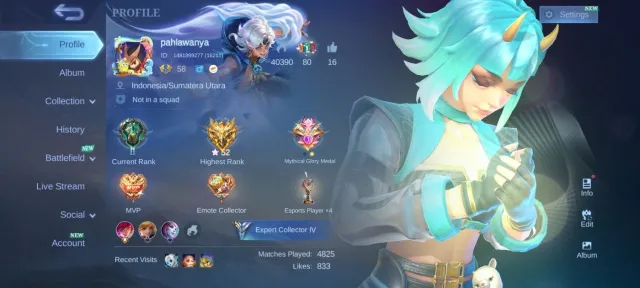 Collector Natalia EPIC YSS EPIC Harley EPIC Roger EPIC Roger EPIC Uranus EPIC Kagura Gaara Vale, Продажа, Ранг: Мифический, Уровень: 58, Процент побед: 50%, Герои: 102, Облики: 121