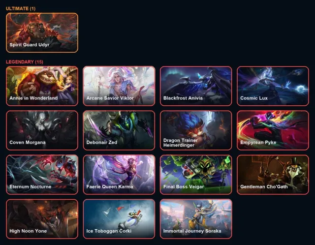 【 Spirit Guard Udyr 】【 11 Mythic skins 】【 32 leg skins 】, Sale, level 1573, champions 179, skins 380, Platinum
