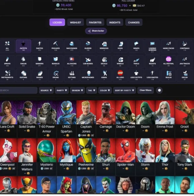 Fortnite account, Sale, skins 183
