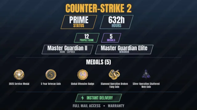 【CS2 Prime👑632h✨5 medals】 Diamond coin of the Broken Fang operation, Silver coin of the operation, Sale, With inventory, Has PRIME