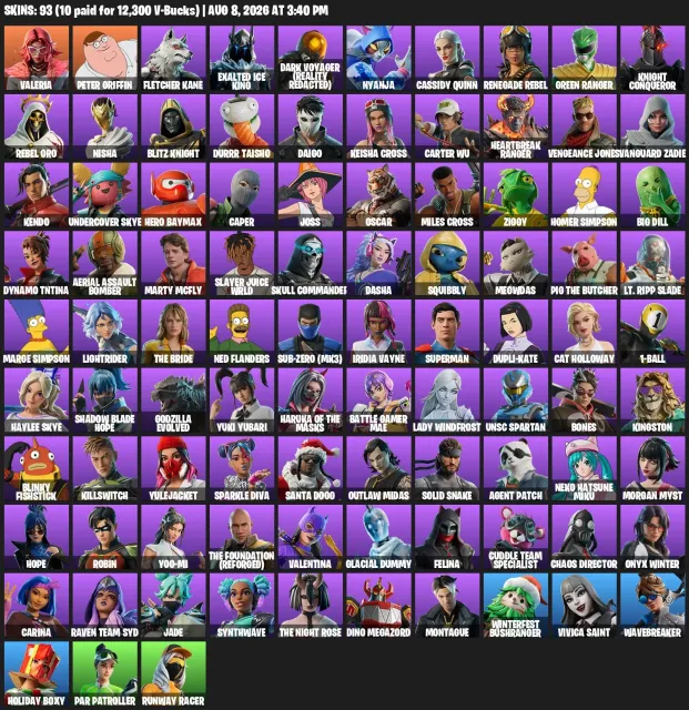 Fortnite Account | Valeria, Peter Griffin | 93 skins | Level 2408 | Full Access, Sale, skins 93