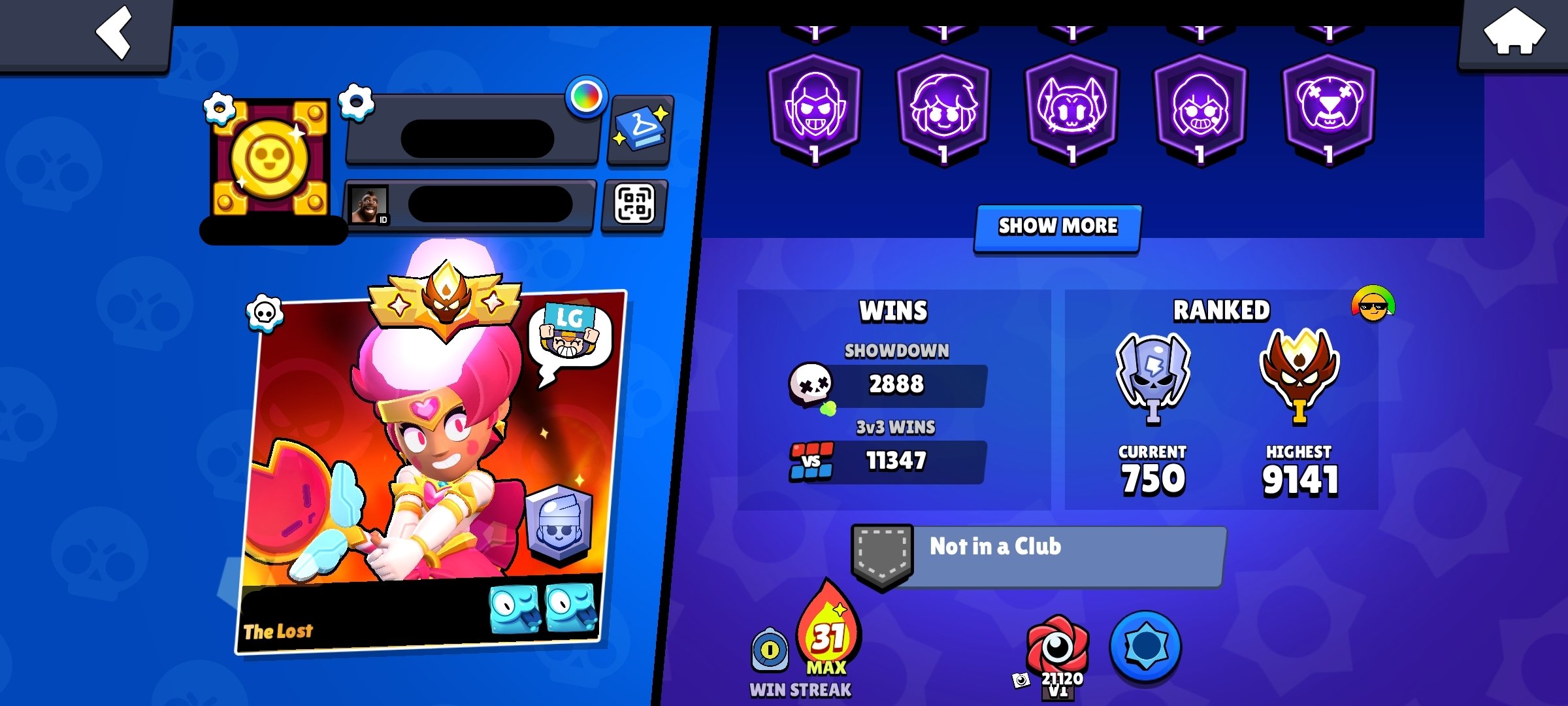 💙Triple Master 2024💙Rank 35 Pin💙Captain Carl💙Tusked Nita💙22 Brawlers at Power Level 11💙Cheap Region💙, trophies 50000, brawlers 94, primes 20