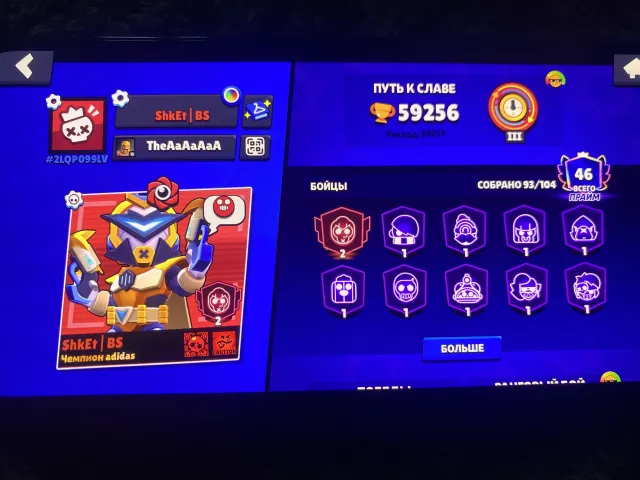 A good account for this price, there are a lot of good skins, and a lot of everything, trophies 59256, brawlers 93, primes 46