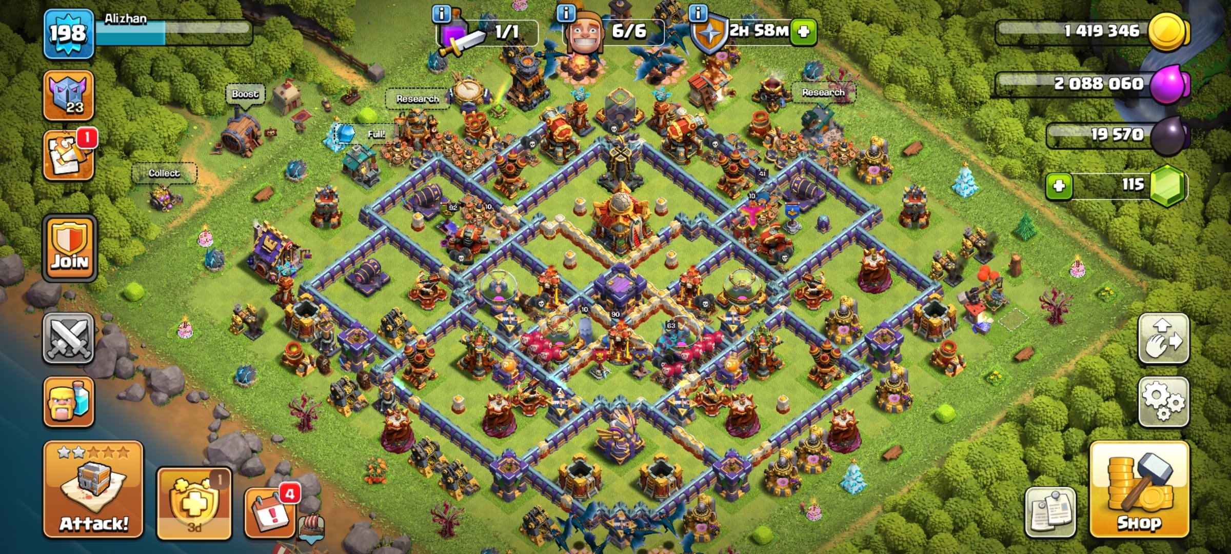 ❤️🔥 16 TH + WALLS 16-17 ❤️🔥👤 HEROES【90:92:63:67:41:5】👤🔮 PUMPED EQUIP + HELPERS 🔮⚔️ LEG SKINS ⚔️, 16 TH Main Village, 10 TH Builder