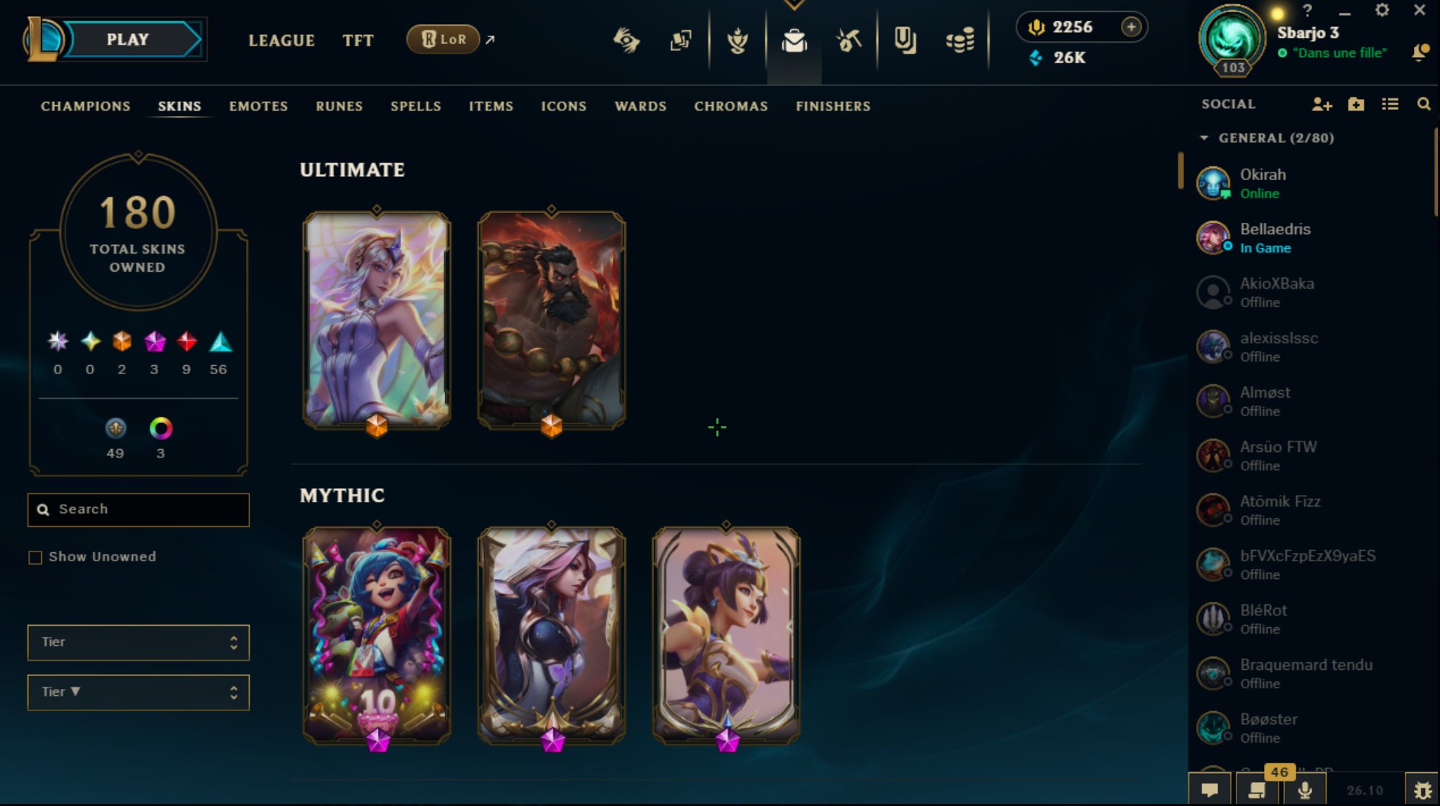 170 SKINS 💎LEVEL 103💎 EUW REGION 💎2256 RP💎 2 700 ORANGE ESSENCE 💎SCREENSHOTS IN DESCRIPTION, Sale, level 103, champions 160, skins 180, Unranked