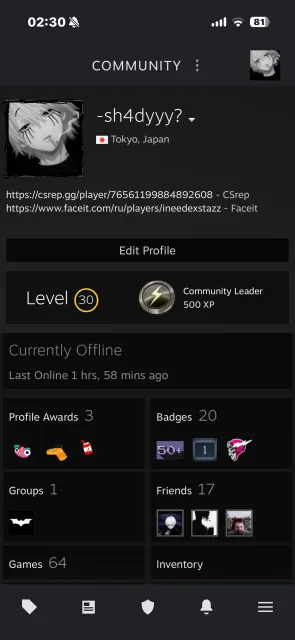 Хороший аккаунт под основу, 60+ игр, 8 лвл Faceit (вериф есть), прайм есть, 740 часов, 30 lvl steam, Продажа, С инвентарем, Есть PRIME, 19840 CS Rating, FACEIT, 1568 ELO, Зарегистрирован: Да