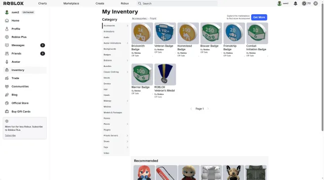 registered 2008, 711 robux balance, 1200 rap + old items, Brazil, adopt me, game creator, BADGES, Sale, Voice chat: No