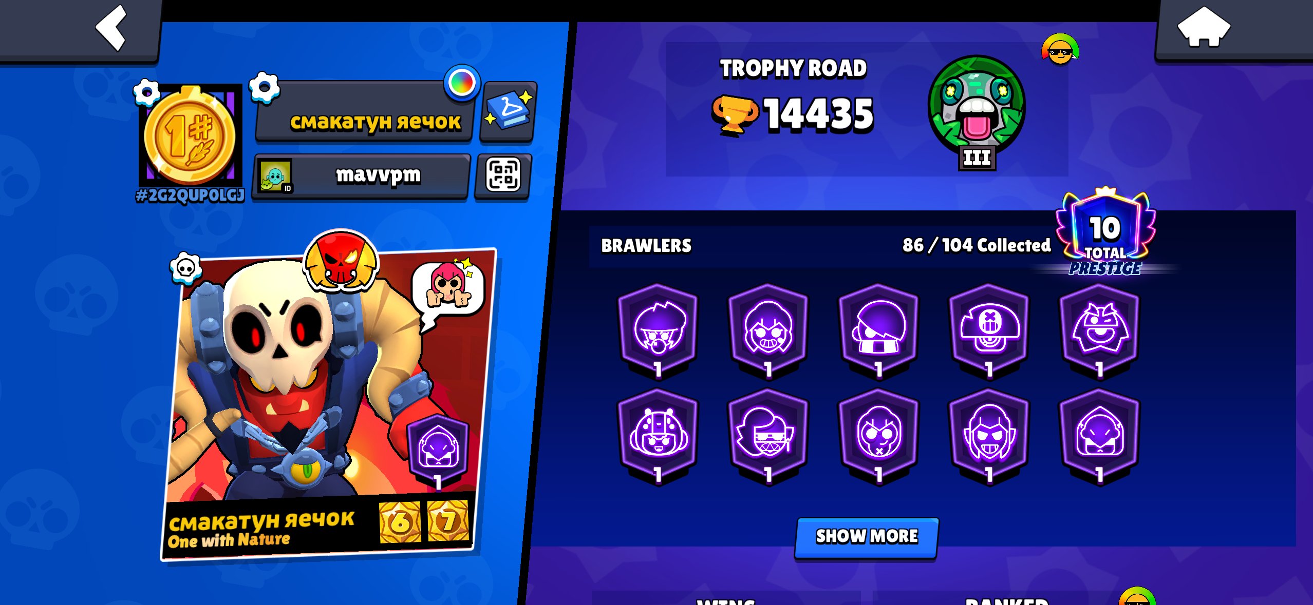 💮10 PRIME PLAYERS💮86 CHARACTERS💮15K CUPS💮RE-LINKING💮FULL INFO IN DESCRIPTION💮, trophies 14500, brawlers 86, primes 10