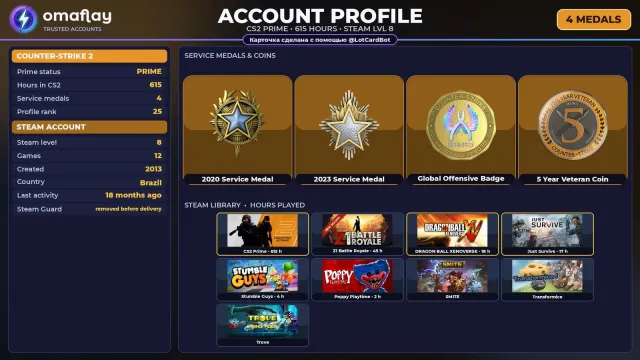 ⚡ CS2 PRIME ⚡ +4 RARE MEDALS: SERVICE 2020 • 2013 • +2 GAMES • FULL ACCESS #3GL9BY, Sale, Inventory empty, PRIME available