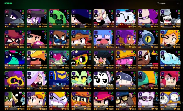 🏆59000🏆🀄 Saturnine Glory1🀄❤️🔥45 max level❤️🔥🔮5 BP🔮🏅360 SKINS🏅🧜♂️107 fighters 🧜♂️, 59000 trophies, 107 brawlers, 39 primes