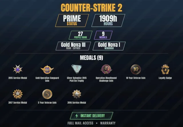 【CS2 Prime👑1900ч✨9 медалей】【RUST】 Золотая монета операции Vanguard, Silver Katowice 2015 Pick'Em, Продажа, С инвентарем, Есть PRIME