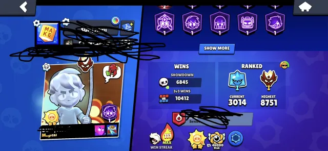 Juicy account with 90K+ total power. Master rank available 🌹 Previously reached Rank 30., trophies 92407, brawlers 103, primes 79