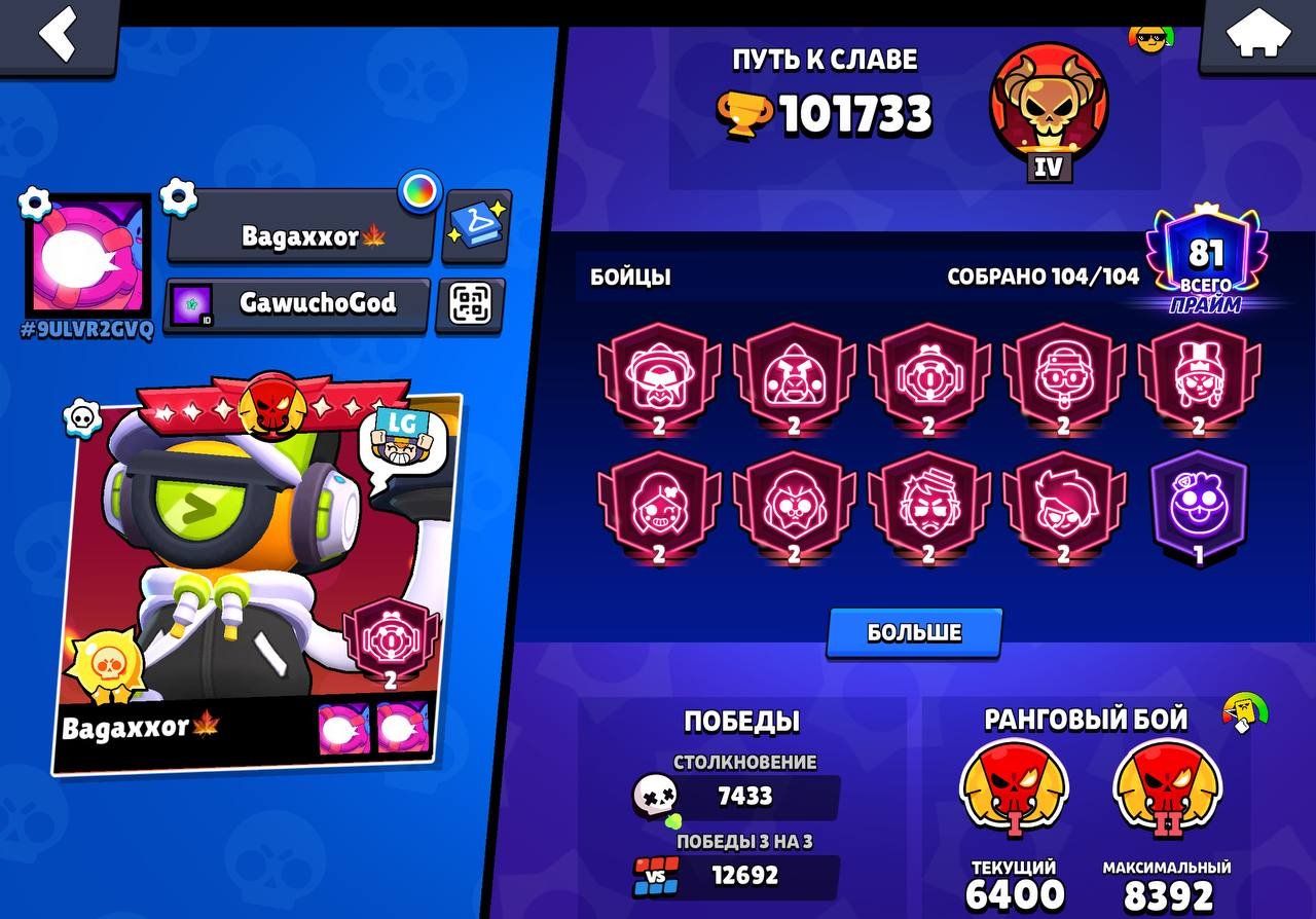 cool old account⚡️⚡️⚡️, trophies 102000, brawlers 104, primes 81