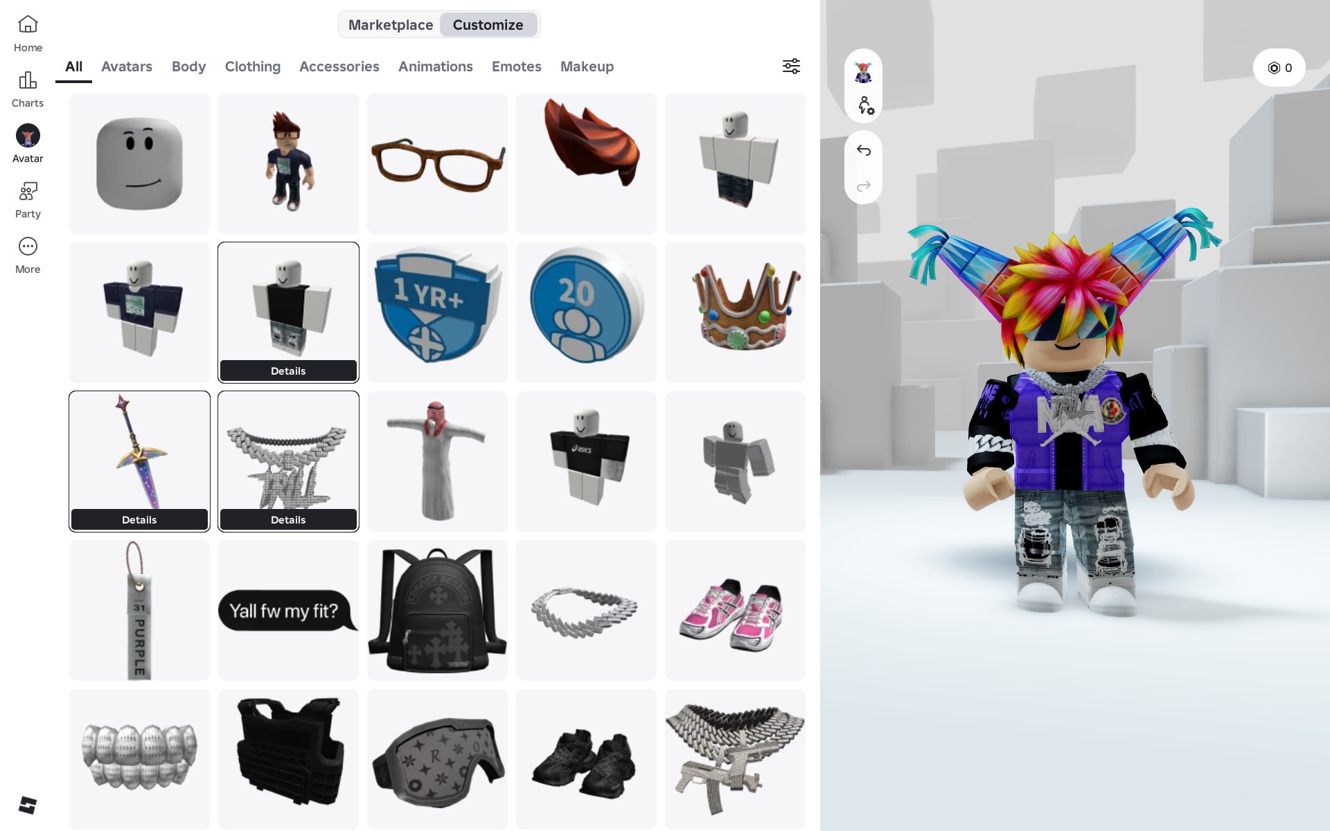 Roblox account (male avatar); includes rare skins and items; approximately 15,000 Robux spen, Sale, Voice chat: No