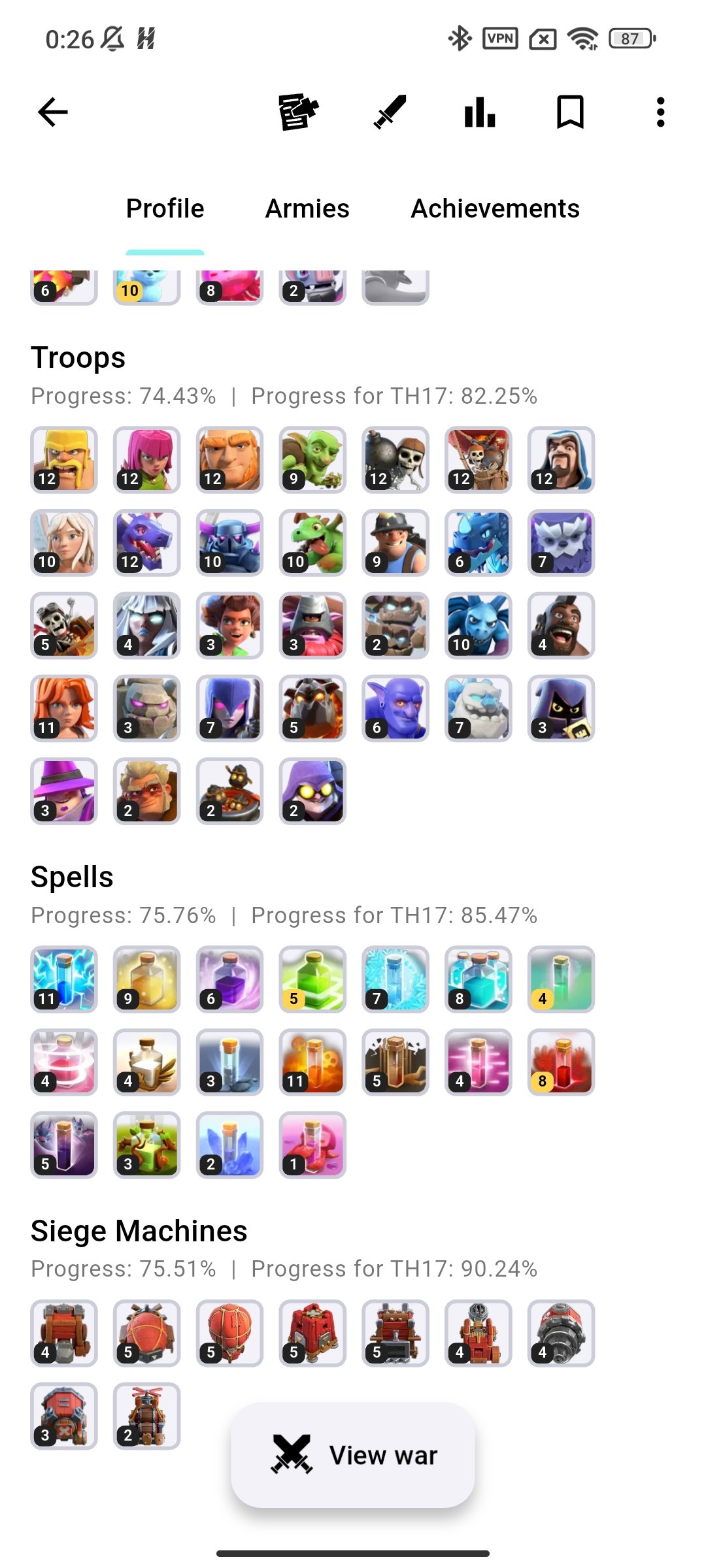 90% full❗equipment 83%♥️without number with MC, 17 TH Main Village, 10 TH Builder