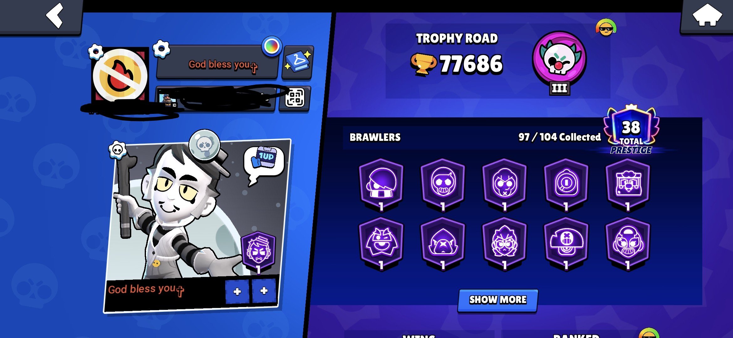 77686 trophies giving the acc by firstmail, trophies 77686, brawlers 97, primes 38