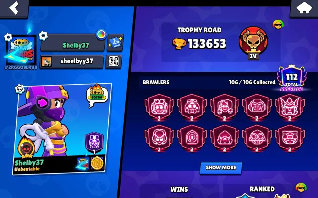 Selling account, 133653 trophies, 106 brawlers, 112 primes