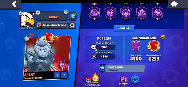 Brawl Stars account 43000 trophies 98 fighters, trophies 43390, brawlers 98, primes 18